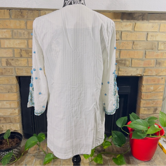Boston Proper Embellished Tunic White with Turquoise Baubles ~ M NWT - Picture 8 of 12